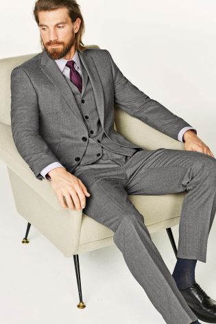 Light Grey Textured Slim Fit Suit: Trousers